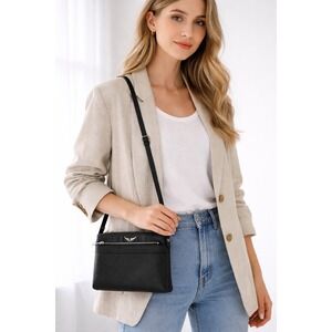 Zadig & Voltaire Stella Wings Grained Leather Crossbody Bag Noir Black LWBA00253